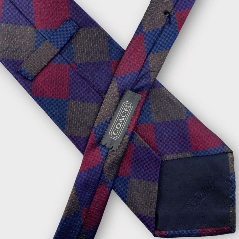 Coach Necktie Mens Argyle Checkered Colorful Italian Silk Made in USA 58 x 3 ¾"